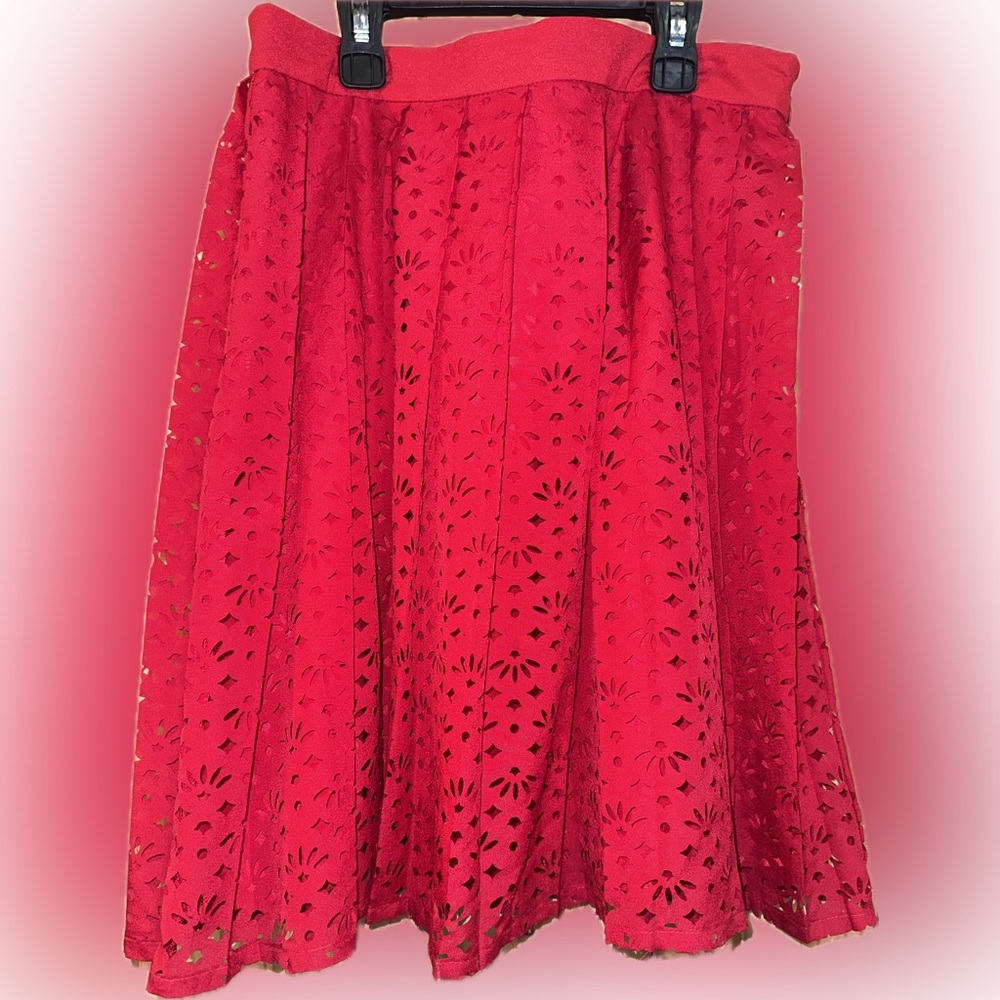 Elegant Red Eyelet Skirt by COPE